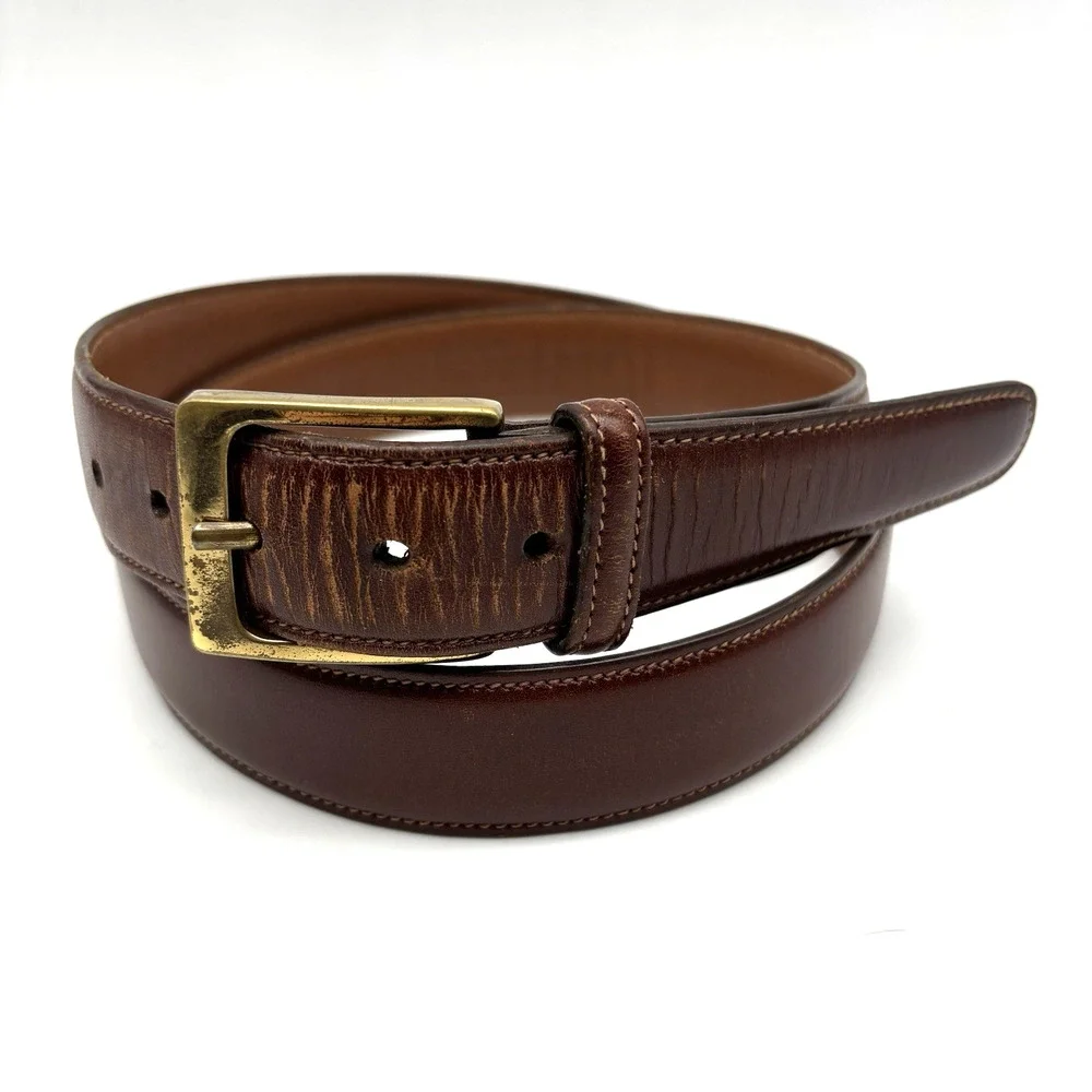 Vintage Trafalgar 17114 Cortina Brown Leather Bass Buckle Belt 36 Handmade USA
